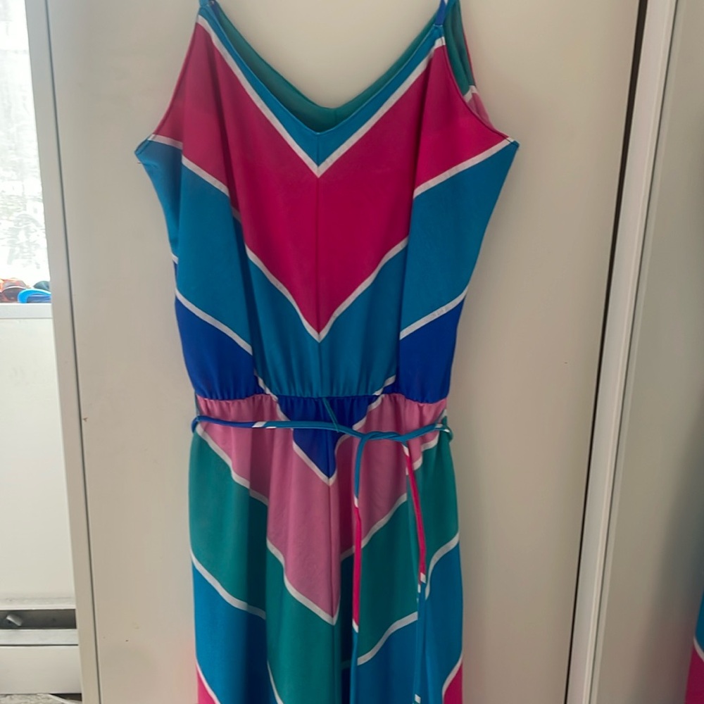 Vintage 70s Rainbow Chevron Sundress M